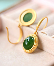 Load image into Gallery viewer, Chic Spinach Green Sterling Silver Inlaid Jade Drop Earrings