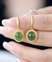 Load image into Gallery viewer, Chic Spinach Green Sterling Silver Inlaid Jade Drop Earrings