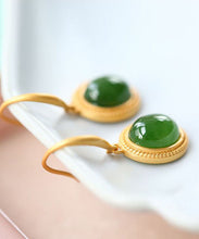 Load image into Gallery viewer, Chic Spinach Green Sterling Silver Inlaid Jade Drop Earrings