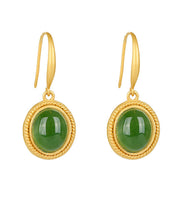 Load image into Gallery viewer, Chic Spinach Green Sterling Silver Inlaid Jade Drop Earrings