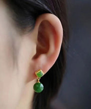 Load image into Gallery viewer, Chic Spinach Green Sterling Silver Overgild Jade Drop Earrings