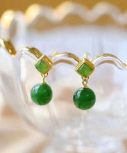 Load image into Gallery viewer, Chic Spinach Green Sterling Silver Overgild Jade Drop Earrings