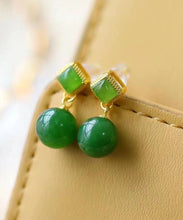 Load image into Gallery viewer, Chic Spinach Green Sterling Silver Overgild Jade Drop Earrings