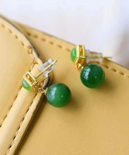 Load image into Gallery viewer, Chic Spinach Green Sterling Silver Overgild Jade Drop Earrings