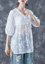 Load image into Gallery viewer, Chic White Embroideried Tassel Tulle Shirt Tops Summer