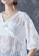 Load image into Gallery viewer, Chic White Embroideried Tassel Tulle Shirt Tops Summer