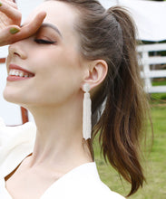 Load image into Gallery viewer, Chic White Hand Knitting Rice Ball Tassel Drop Earrings