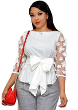 Load image into Gallery viewer, Chic White O-Neck Chiffon Patchwork Bow Chiffon Shirts Summer