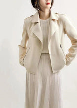 Load image into Gallery viewer, Chic White Peter Pan Collar Pockets Patchwork Cotton Jackets Fall