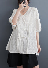 Load image into Gallery viewer, Chic White V Neck Print Tassel Solid Lace Shirt Summer