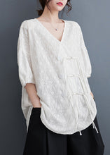 Load image into Gallery viewer, Chic White V Neck Print Tassel Solid Lace Shirt Summer