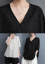 Load image into Gallery viewer, Chic White V Neck Print Tassel Solid Lace Shirt Summer