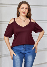 Load image into Gallery viewer, Chic Wine Red Backless Patchwork Loose Cotton T Shirts Top Summer