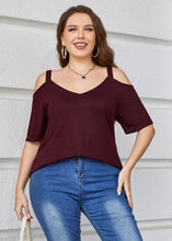 Load image into Gallery viewer, Chic Wine Red Backless Patchwork Loose Cotton T Shirts Top Summer