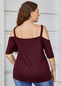 Chic Wine Red Backless Patchwork Loose Cotton T Shirts Top Summer
