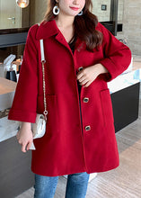 Load image into Gallery viewer, Chic Wine Red Button Pockets Patchwork Woolen Coats Fall