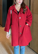 Load image into Gallery viewer, Chic Wine Red Button Pockets Patchwork Woolen Coats Fall