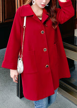 Load image into Gallery viewer, Chic Wine Red Button Pockets Patchwork Woolen Coats Fall