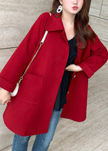 Load image into Gallery viewer, Chic Wine Red Button Pockets Patchwork Woolen Coats Fall