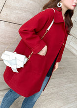 Load image into Gallery viewer, Chic Wine Red Button Pockets Patchwork Woolen Coats Fall