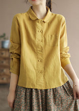 Load image into Gallery viewer, Chic Yellow Peter Pan Collar Button Patchwork Linen Shirts Tops Spring