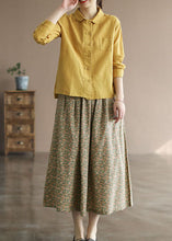 Load image into Gallery viewer, Chic Yellow Peter Pan Collar Button Patchwork Linen Shirts Tops Spring