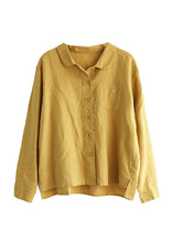 Load image into Gallery viewer, Chic Yellow Peter Pan Collar Button Patchwork Linen Shirts Tops Spring