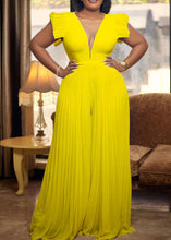 Load image into Gallery viewer, Chic Yellow V Neck High Waist Tulle Patchwork Jumpsuits Summer