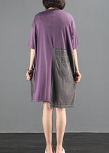 Load image into Gallery viewer, Chic purple patchwork denim dress pattern o neck baggy summer Dress