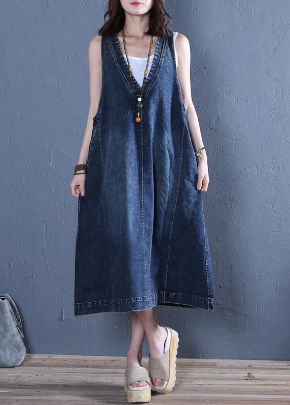 Chic v neck sleeveless cotton Fashion Ideas denim blue cotton robes Dresses