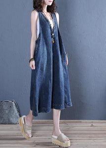 Chic v neck sleeveless cotton Fashion Ideas denim blue cotton robes Dresses