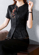 Load image into Gallery viewer, Chinese Style Black Embroideried Patchwork Silk Shirts Summer