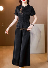 Load image into Gallery viewer, Chinese Style Black Embroideried Patchwork Silk Shirts Summer