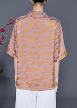 Load image into Gallery viewer, Chinese Style Golden Purple Mandarin Collar Tassel Print Silk Shirts Summer