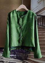 Load image into Gallery viewer, Chinese Style Green Tasseled Button Jacquard Silk Coats Spring