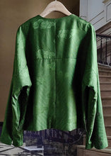 Load image into Gallery viewer, Chinese Style Green Tasseled Button Jacquard Silk Coats Spring