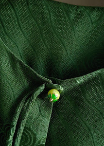 Chinese Style Green Tasseled Button Jacquard Silk Coats Spring