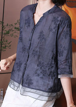 Load image into Gallery viewer, Chinese Style Navy Embroideried Patchwork Linen Shirts Bracelet Sleeve