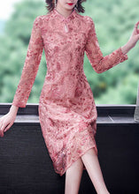 Load image into Gallery viewer, Chinese Style Pink Embroideried Lace Slim Fit Dresses Spring