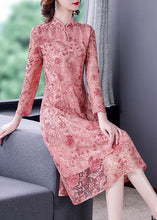 Load image into Gallery viewer, Chinese Style Pink Embroideried Lace Slim Fit Dresses Spring