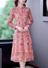 Load image into Gallery viewer, Chinese Style Pink Embroideried Lace Slim Fit Dresses Spring