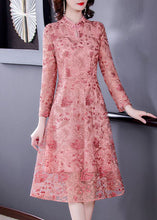 Load image into Gallery viewer, Chinese Style Pink Embroideried Lace Slim Fit Dresses Spring