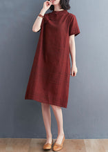 Load image into Gallery viewer, Chinese Style Red Plaid Patchwork Cotton Mid Dress Short Sleeve