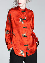 Load image into Gallery viewer, Chinese Style Red Stand Collar Print Button Silk Coats Spring