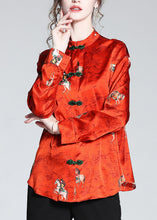 Load image into Gallery viewer, Chinese Style Red Stand Collar Print Button Silk Coats Spring