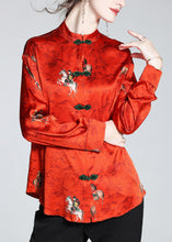 Load image into Gallery viewer, Chinese Style Red Stand Collar Print Button Silk Coats Spring