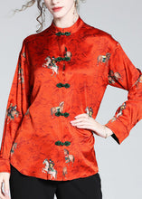 Load image into Gallery viewer, Chinese Style Red Stand Collar Print Button Silk Coats Spring