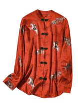 Load image into Gallery viewer, Chinese Style Red Stand Collar Print Button Silk Coats Spring