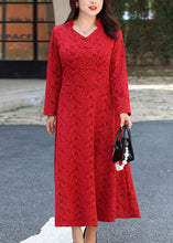 Load image into Gallery viewer, Chinese Style Red V Neck Patchwork Lace Long Dresses Fall