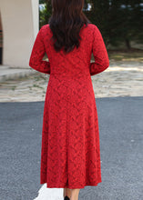 Load image into Gallery viewer, Chinese Style Red V Neck Patchwork Lace Long Dresses Fall